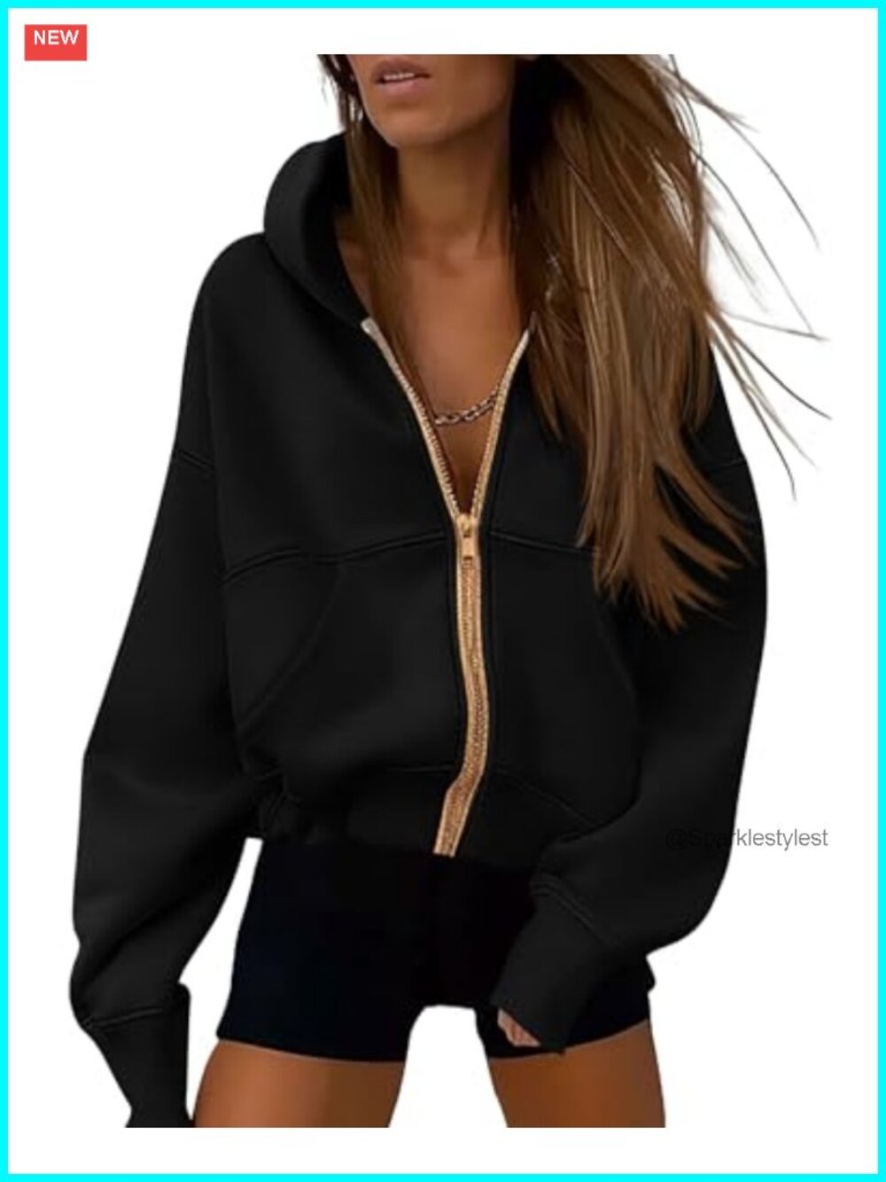 Women Hoodie Zip Up Fleece Sweatshirt Pockets Drop Shoulder Fall Casual